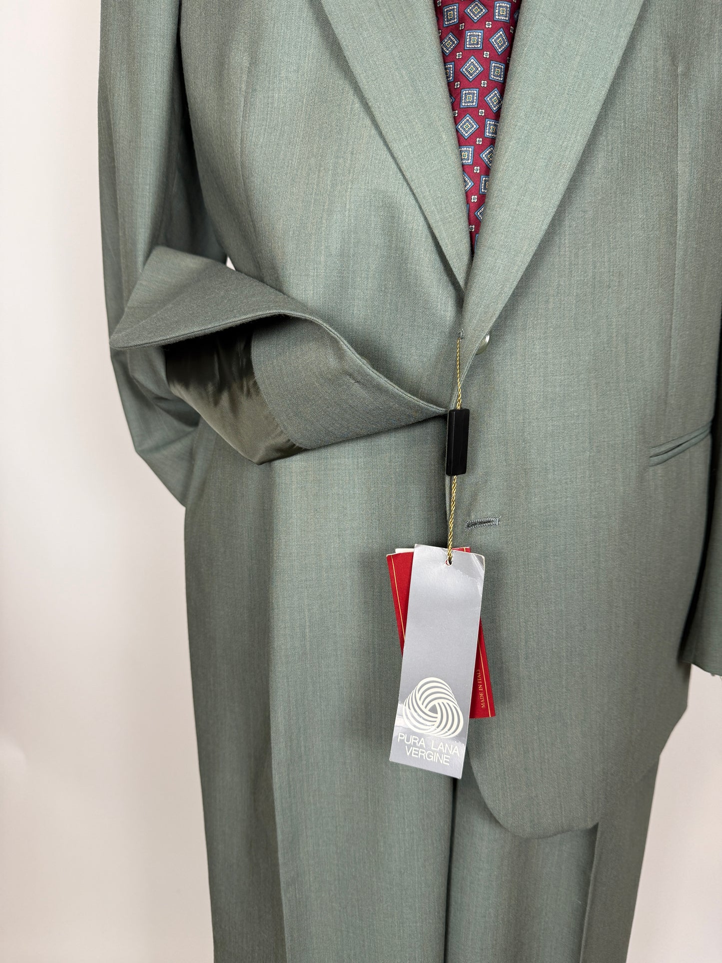 Completo anni '80 fresco lana verde menta (NOS) - tg. 54/56 drop basso