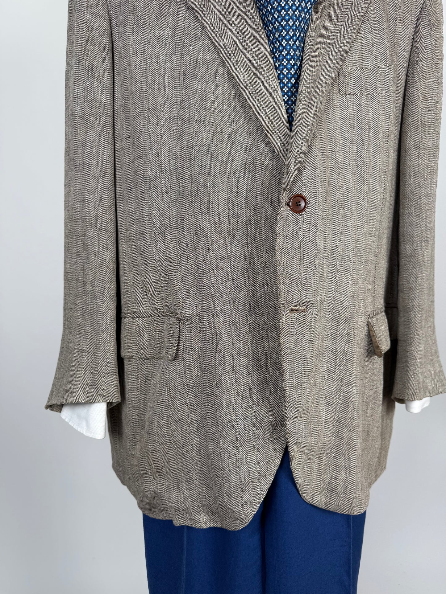 Giacca sartoriale in puro lino herringbone - tg. 60/62