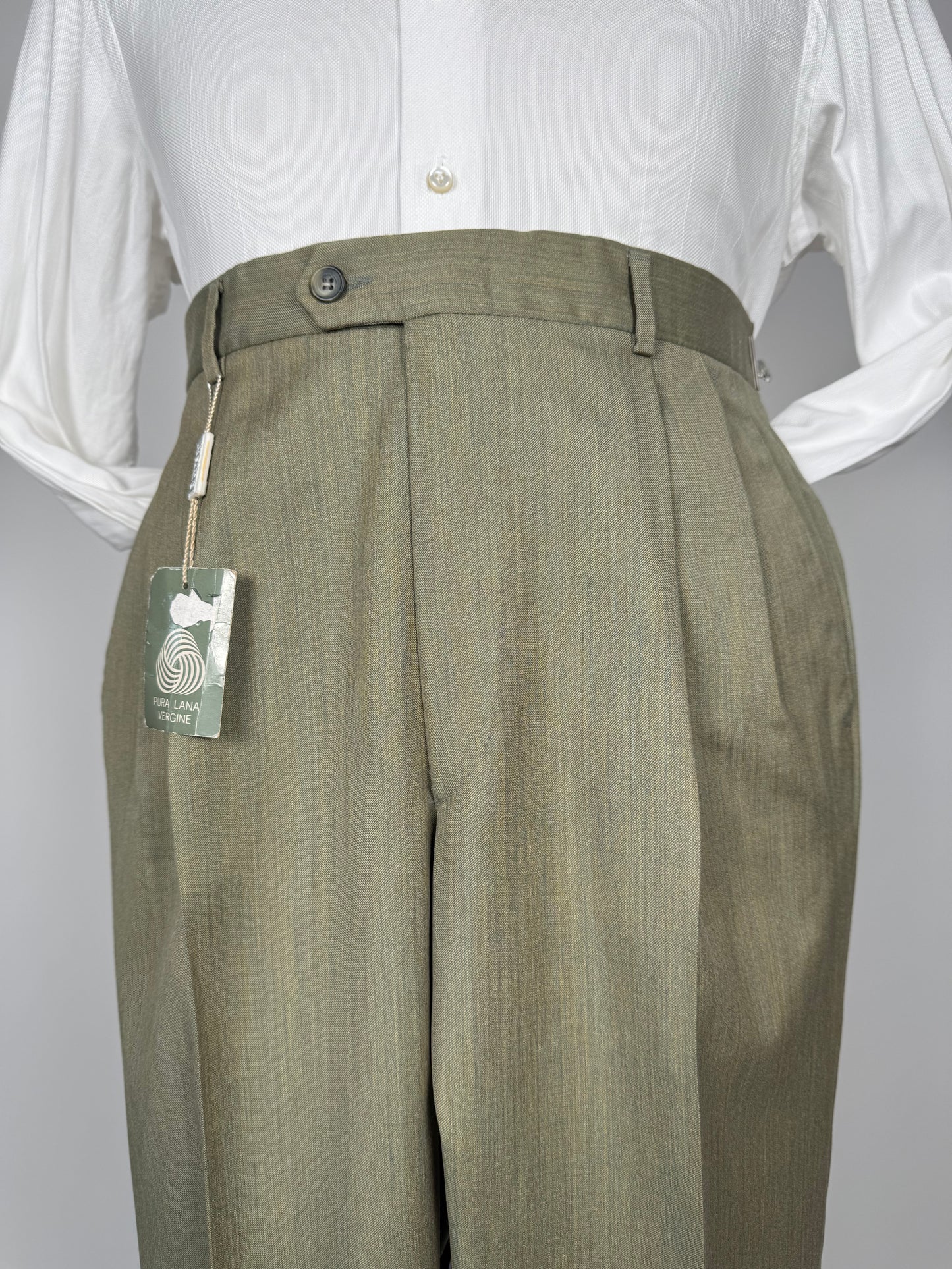 Pantaloni fresco lana verde salvia-oliva anni '80 (NOS) - tg. 50