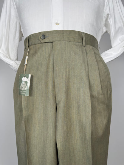 Pantaloni fresco lana verde salvia-oliva anni '80 (NOS) - tg. 50
