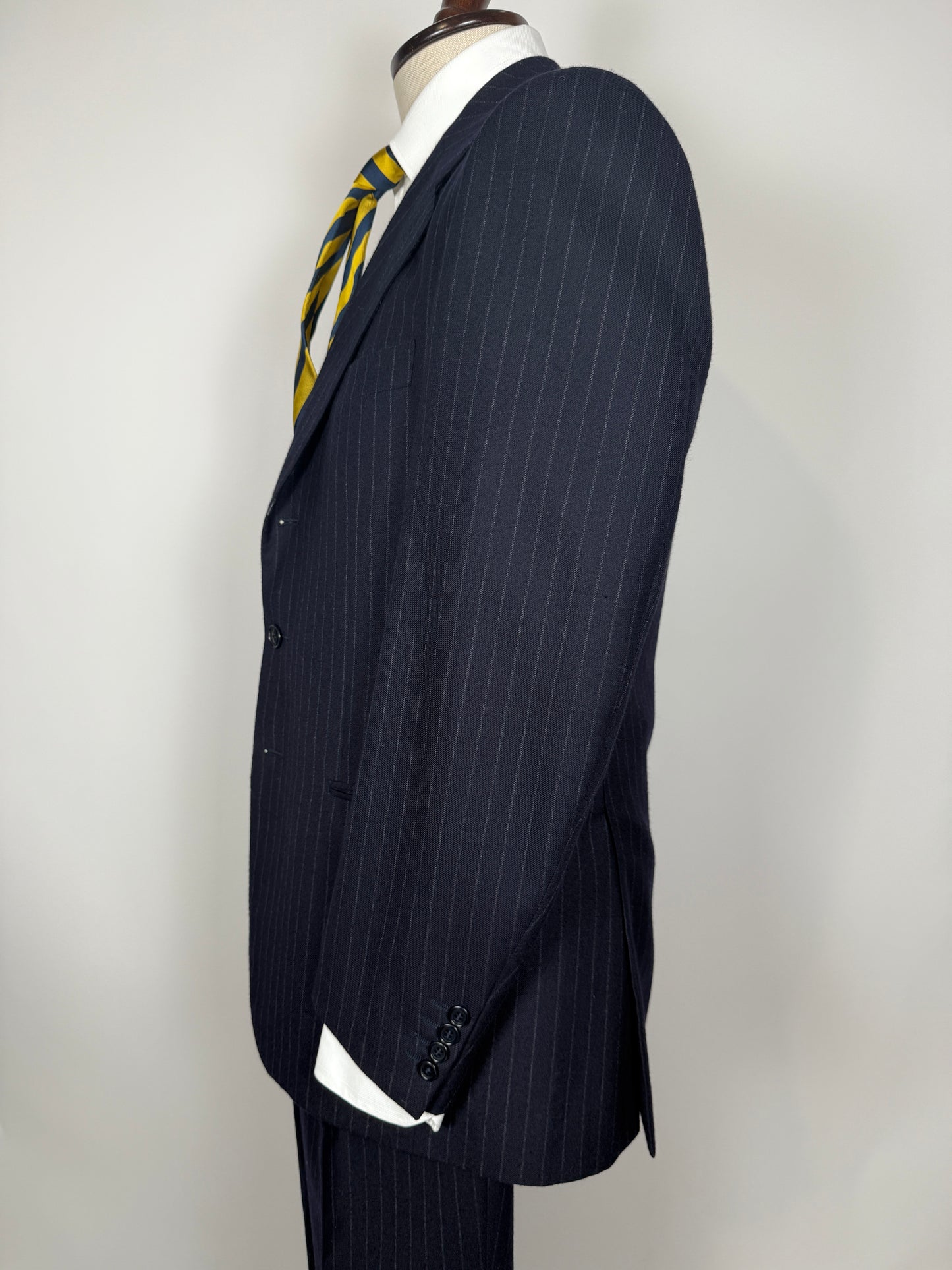 Completo anni ‘80 in flanella inglese blu gessato - tg. 48