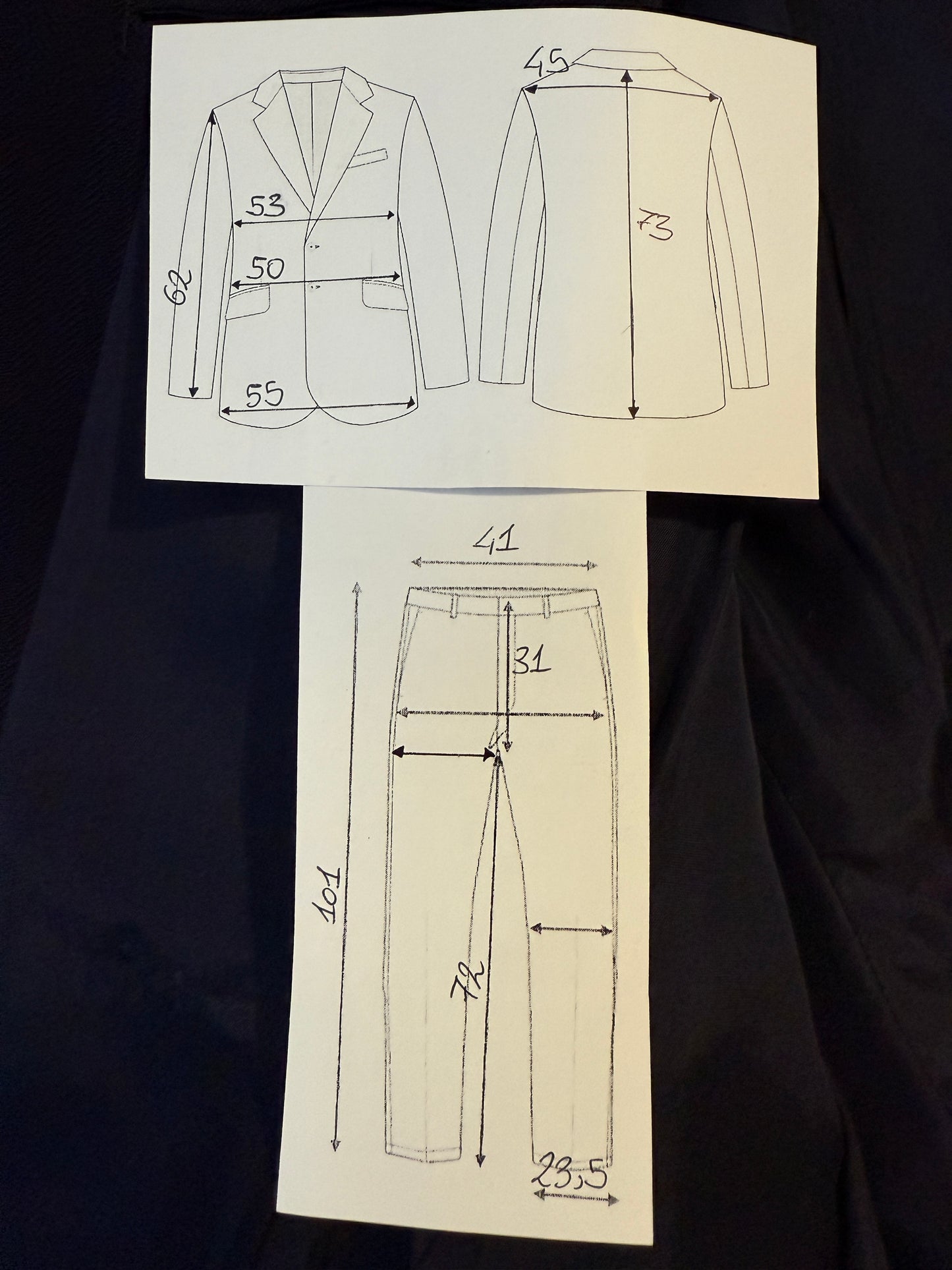 Completo doppiopetto sartoriale anni ‘40/‘50 blu spinato - tg. 46/48