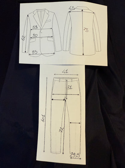Completo doppiopetto sartoriale anni ‘40/‘50 blu spinato - tg. 46/48