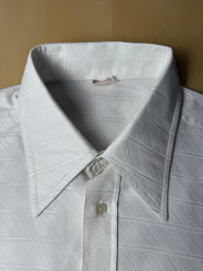 Camicia bianca anni ‘70 jacquard con collo italiano - S collo 39
