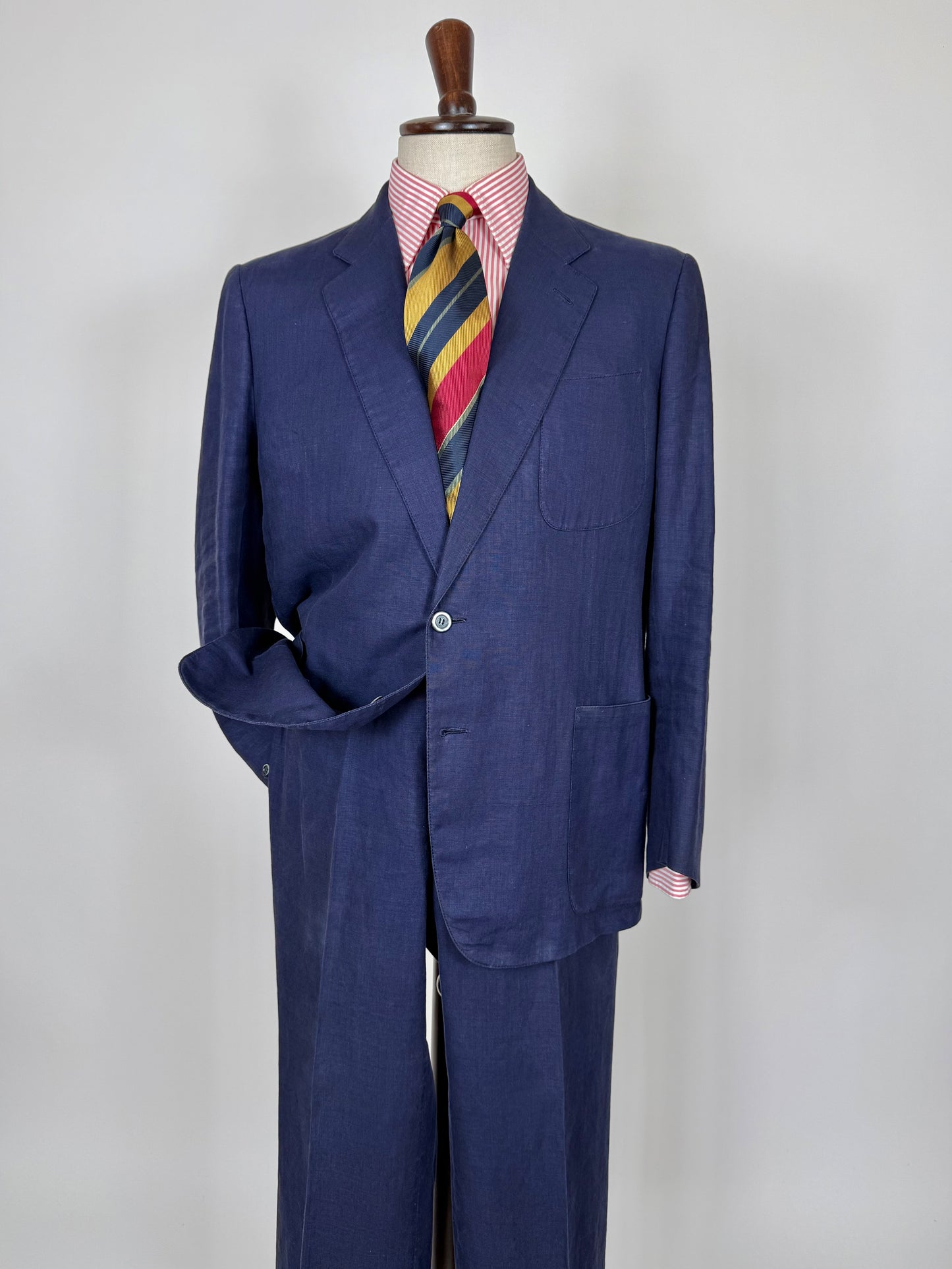 Completo sartoriale anni '70 in lino blu stile workwear - tg. 54