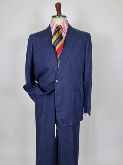 Completo sartoriale anni '70 in lino blu stile workwear - tg. 54