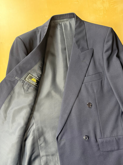 Completo doppiopetto anni '70/'80 twill lana pettinata blu - tg. 48