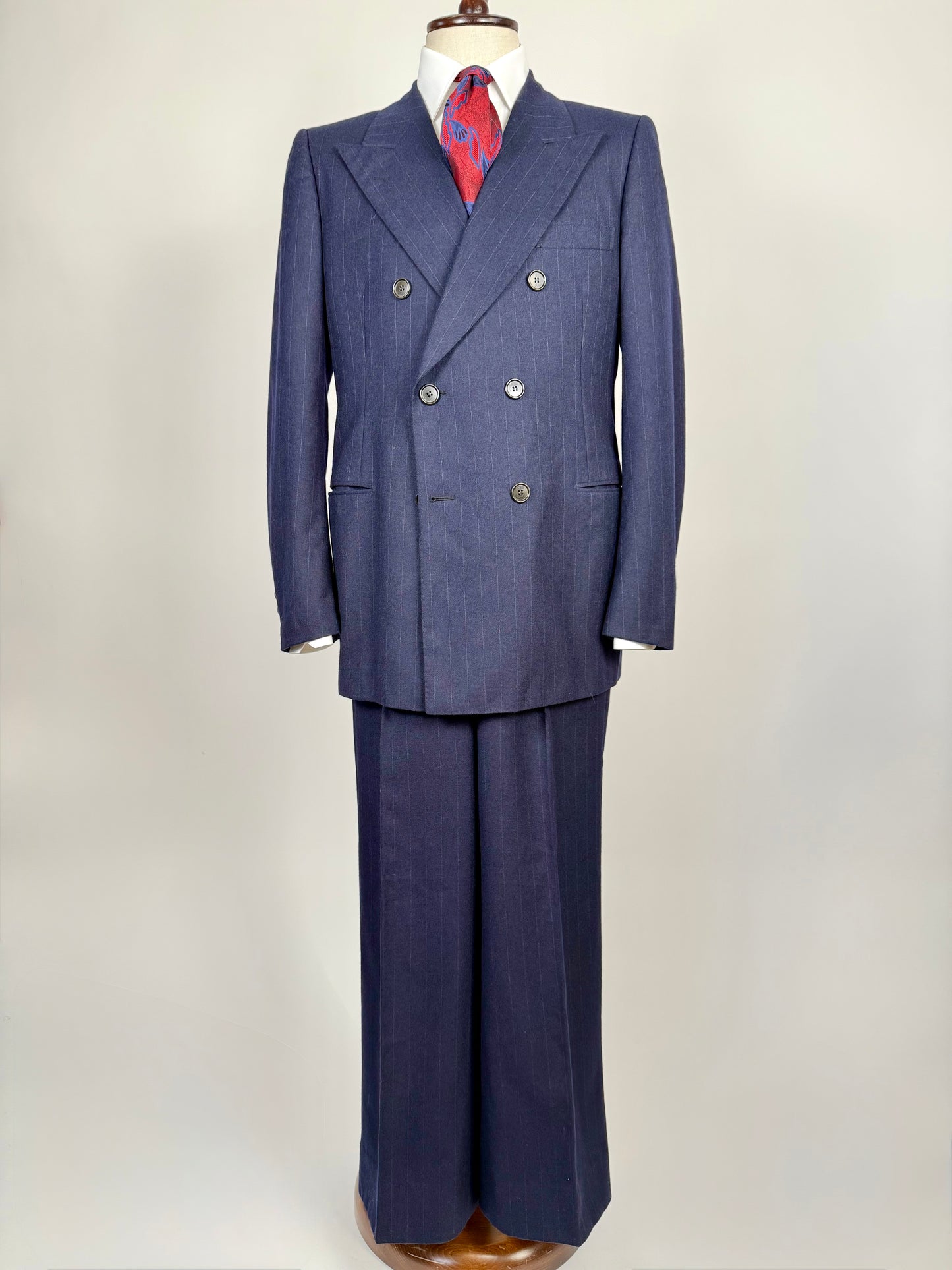 Completo Belvest doppiopetto anni ‘70 flanella blu gessato - tg. 50/52