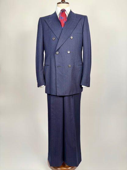 Completo Belvest doppiopetto anni ‘70 flanella blu gessato - tg. 50/52