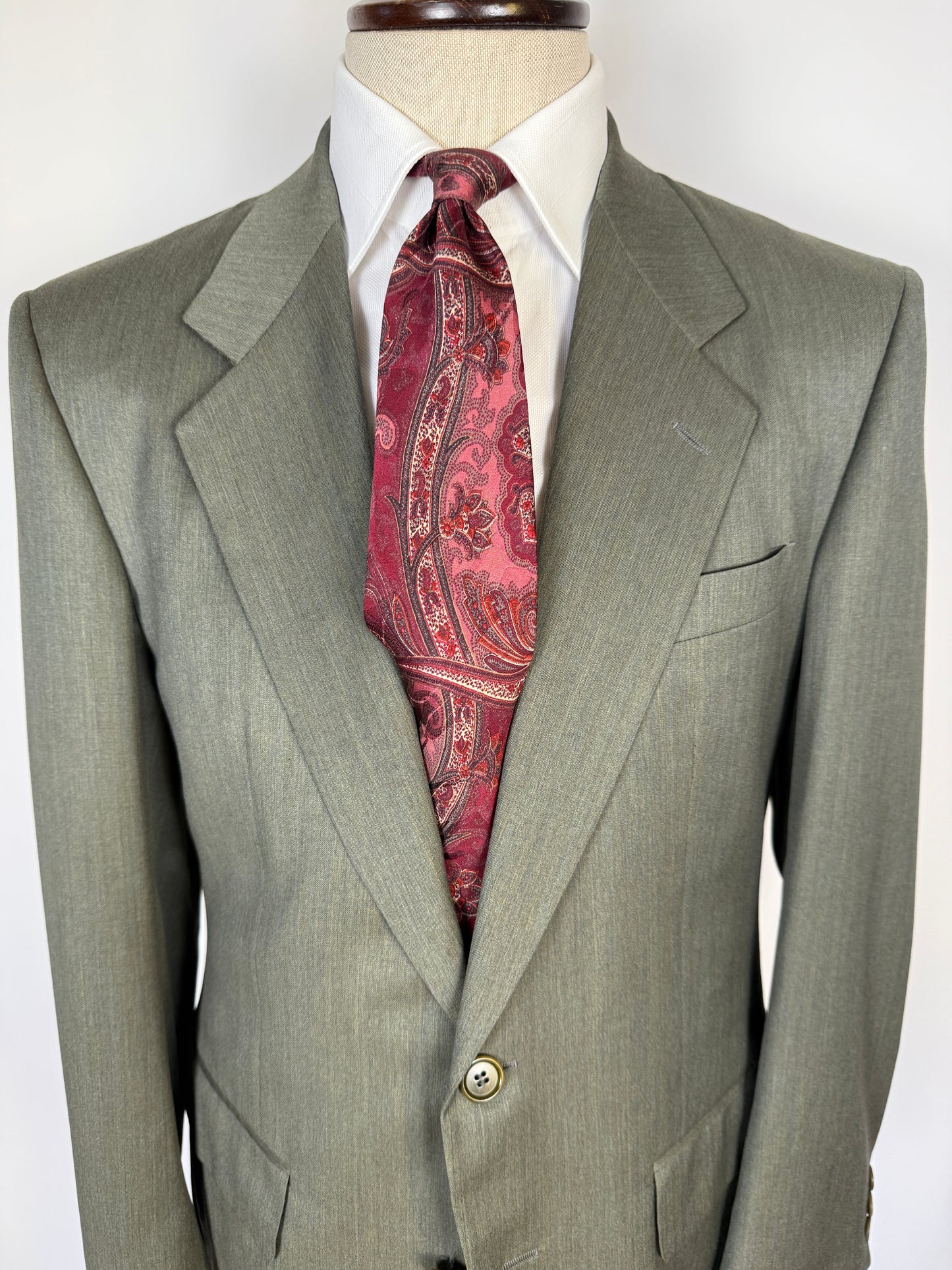 Completo anni ‘80 in lana pettinata verde mélange - tg. 48