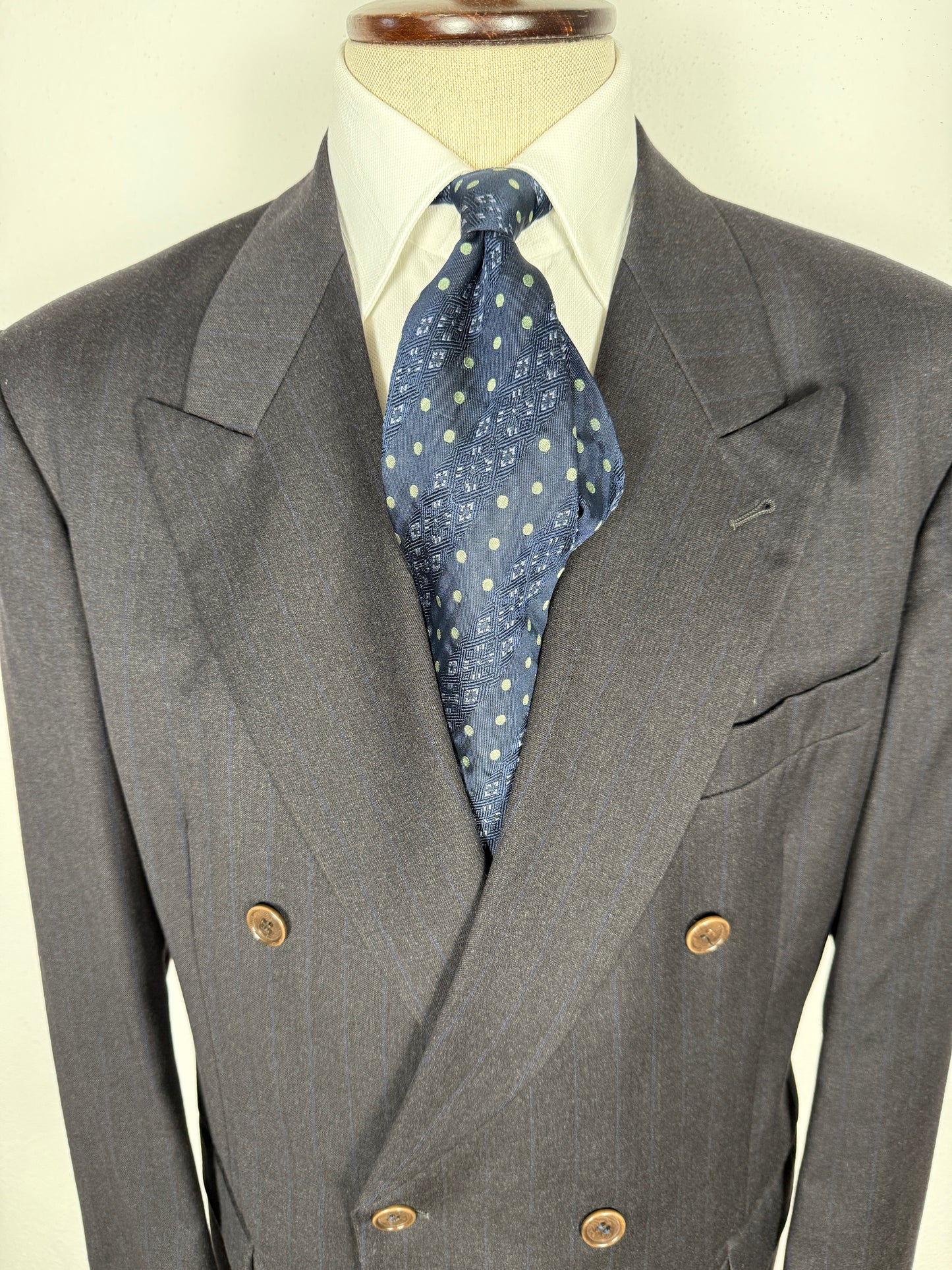 Giacca Coveri anni ‘80 doppiopetto antracite gessata - tg. 54