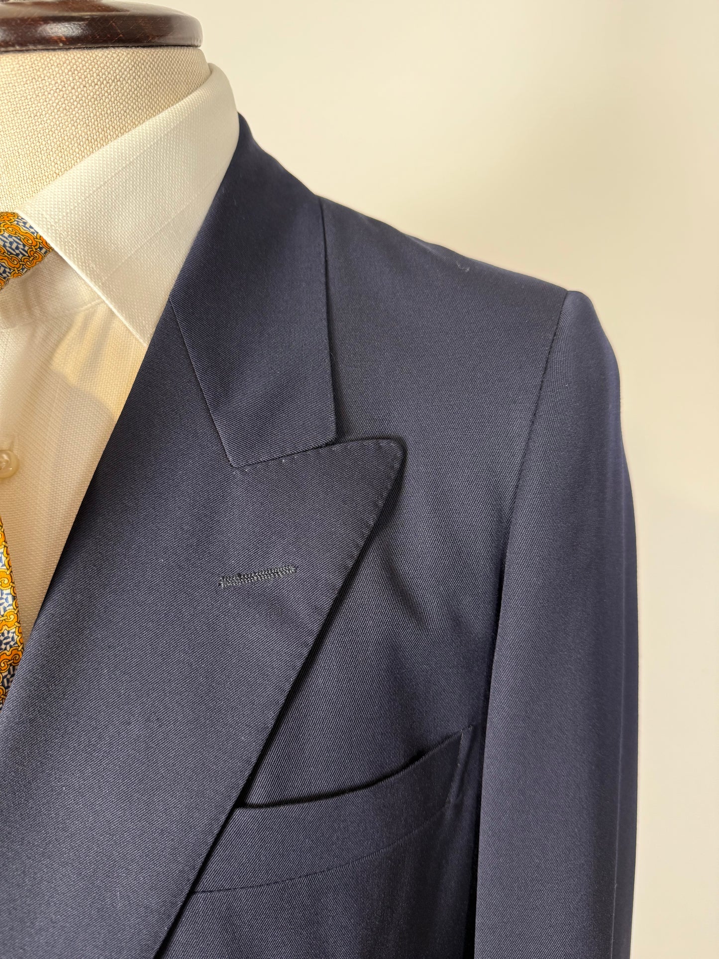 Completo doppiopetto anni '70/'80 twill lana pettinata blu - tg. 48
