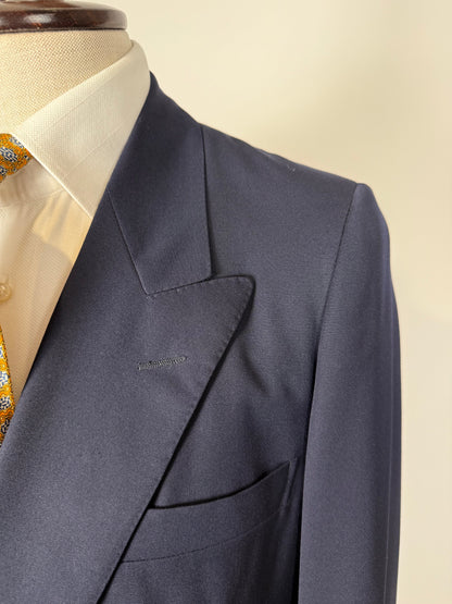 Completo doppiopetto anni '70/'80 twill lana pettinata blu - tg. 48