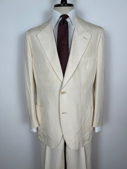 Completo anni '70 su misura in pura seta shantung bianco avorio - tg. 50