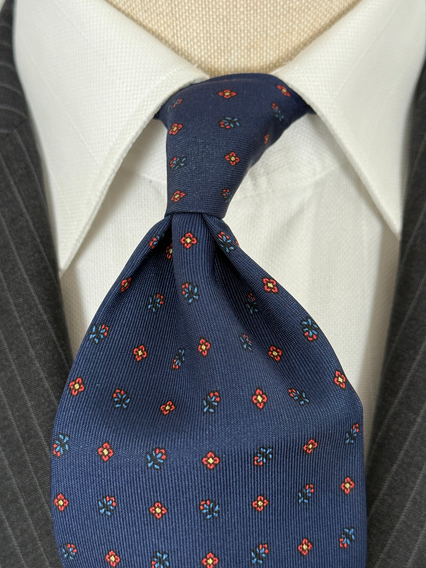 Cravatta Marinella navy micro fantasia fiori