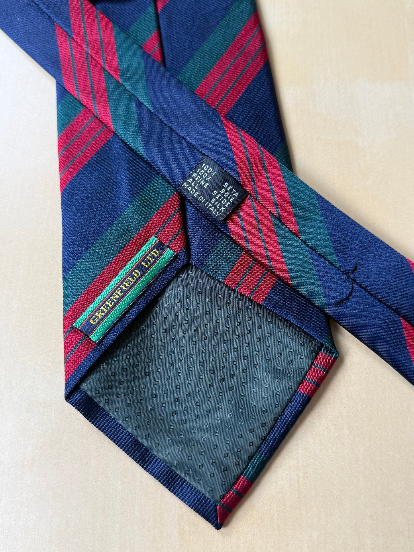 Cravatta regimental vintage navy verde e rosso