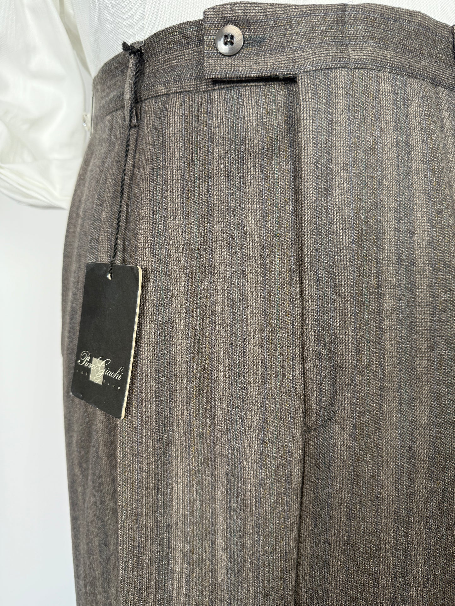Pantaloni anni ‘70 in flanella marrone-grigio a righe (NOS) - tg. 44