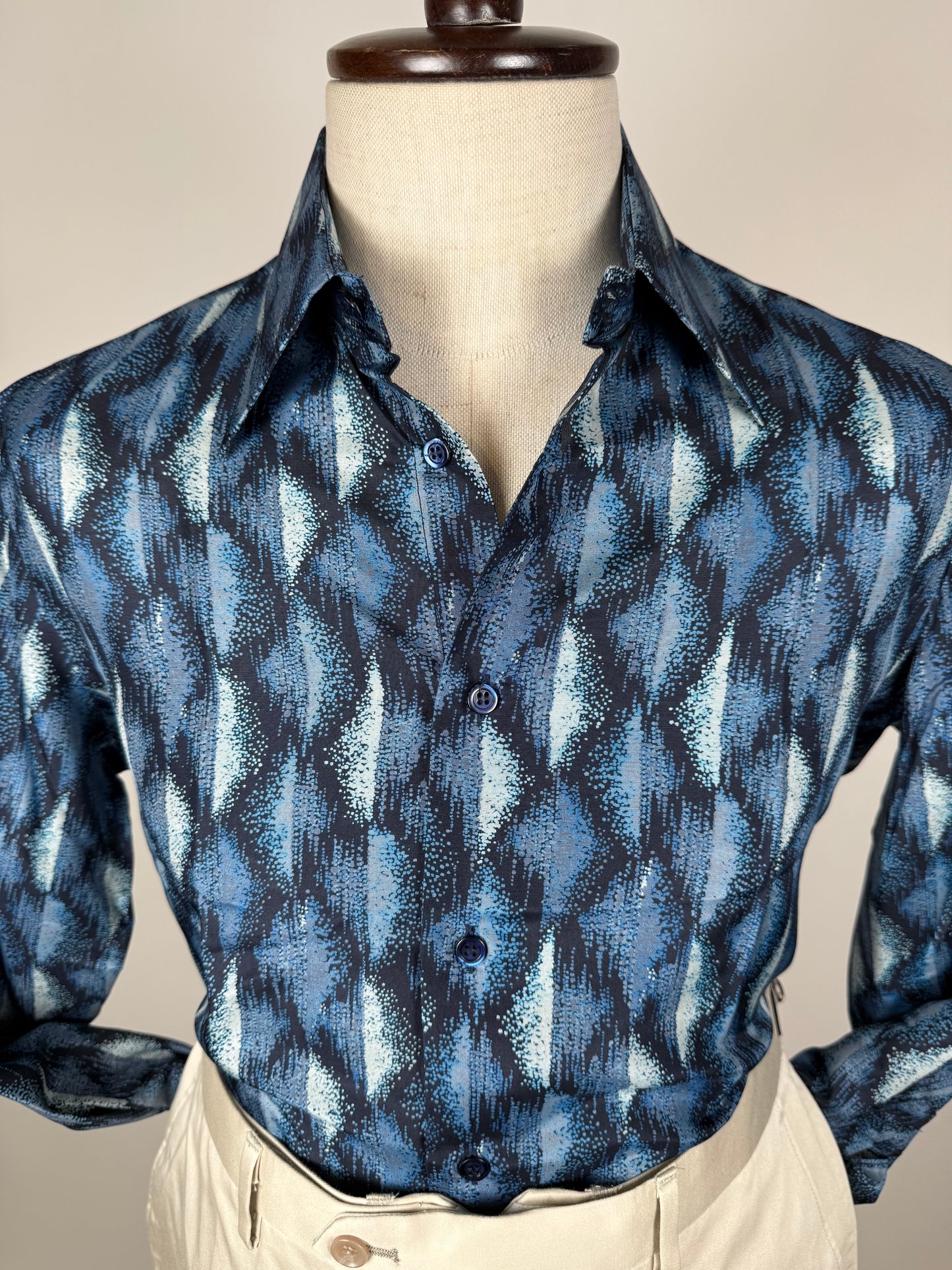 Camicia anni '70 optical in pura seta - S collo 40