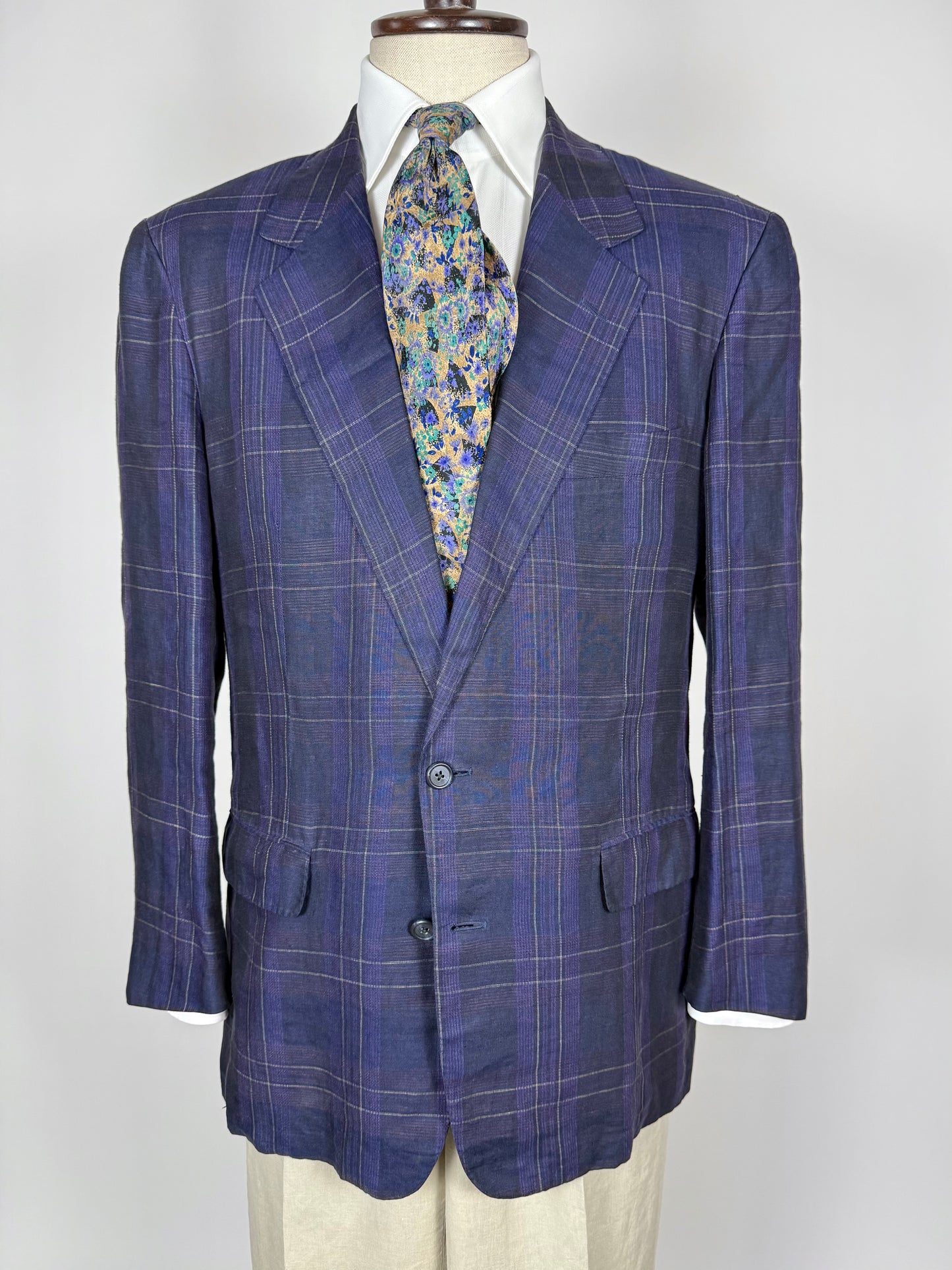 Giacca in lino tartan viola anni '80 - tg. 52