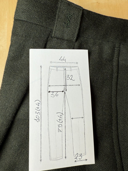 Pantaloni Yves Saint Laurent anni ‘80 in flanella verde scuro - tg. 50