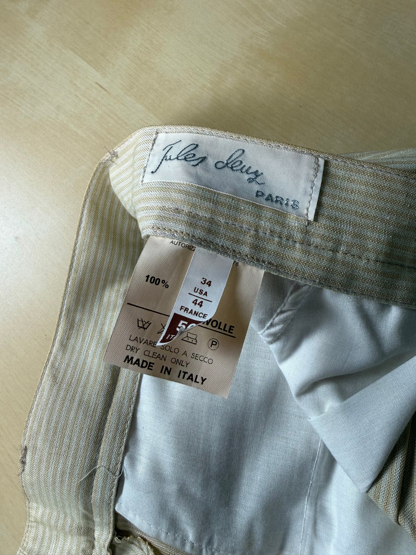 Pantaloni anni ‘80 tela di cotone a righe giallo pastello (NOS) - tg. 48