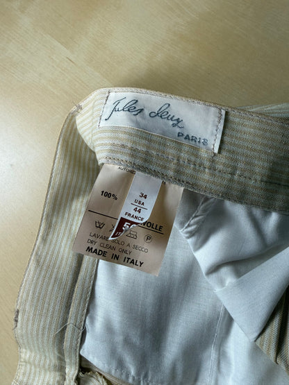 Pantaloni anni ‘80 tela di cotone a righe giallo pastello (NOS) - tg. 48