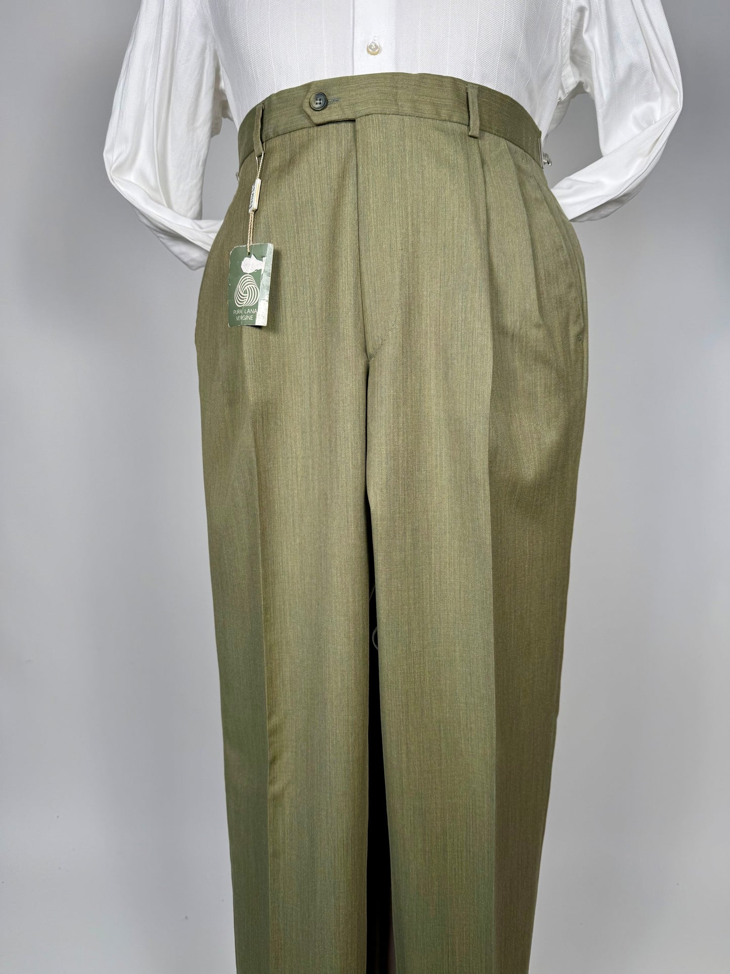 Pantaloni fresco lana verde salvia-oliva anni '80 (NOS) - tg. 50