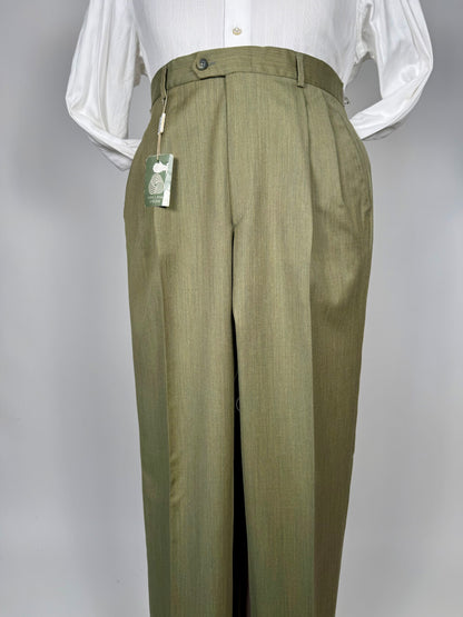 Pantaloni fresco lana verde salvia-oliva anni '80 (NOS) - tg. 50