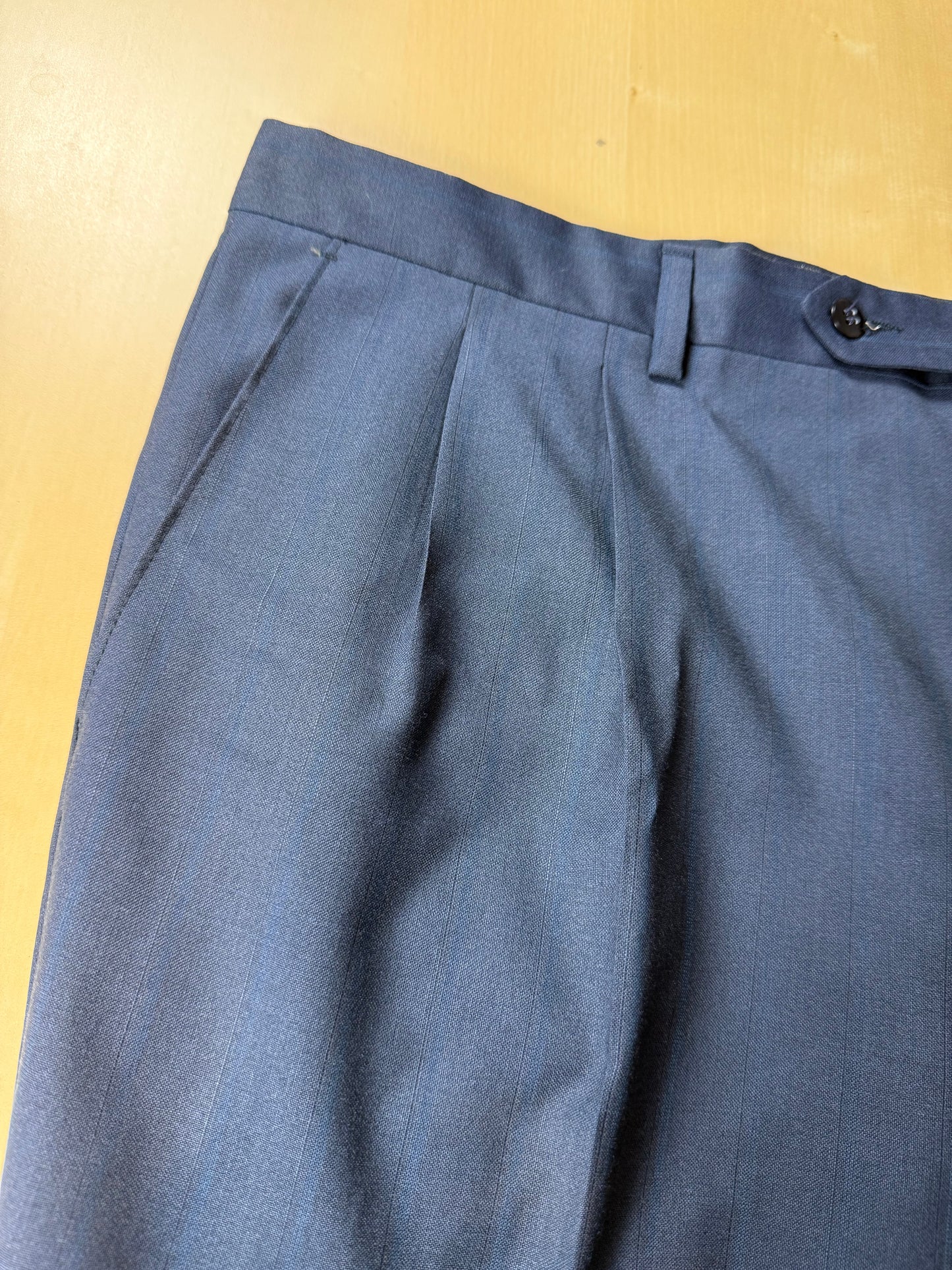 Pantaloni anni '80 fresco lana blu righe tono su tono - tg. 56
