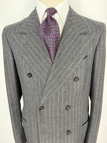 Completo doppiopetto sartoriale anni ‘70 in flanella grigio gessato - tg. 50/52 drop basso