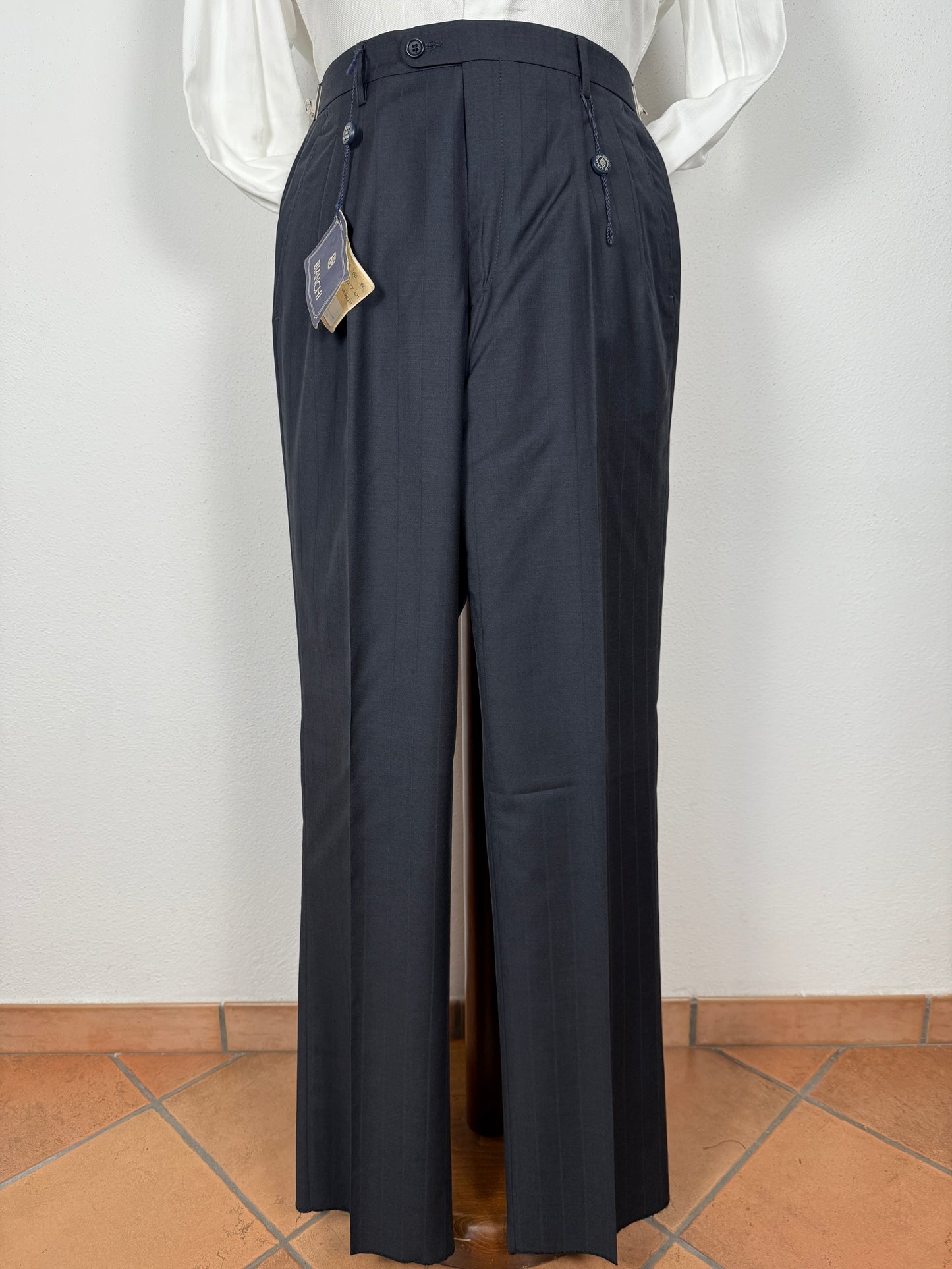 Pantalone in fresco lana blu gessato (NOS) - tg. 48