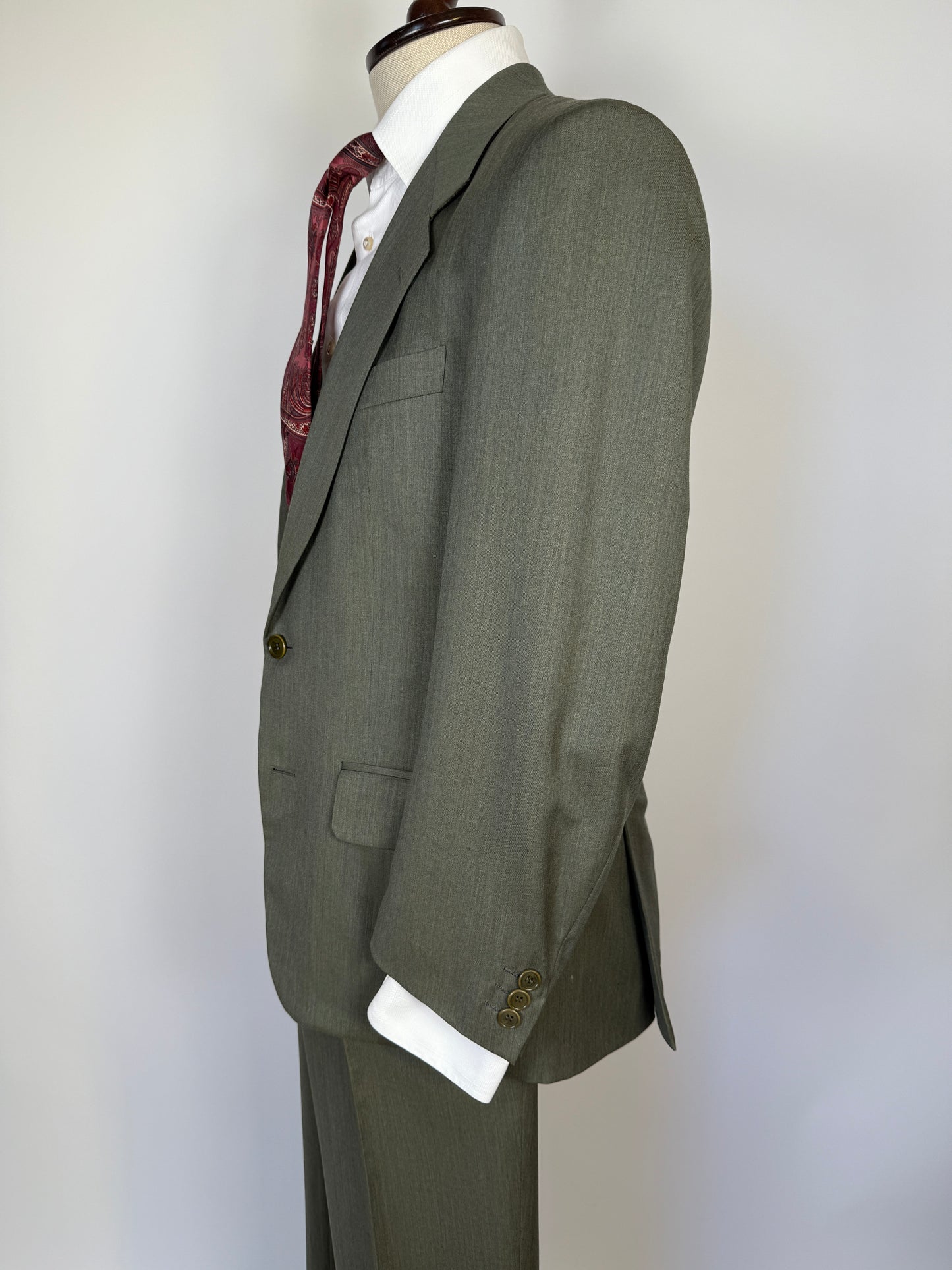 Completo anni ‘80 in lana pettinata verde mélange - tg. 48