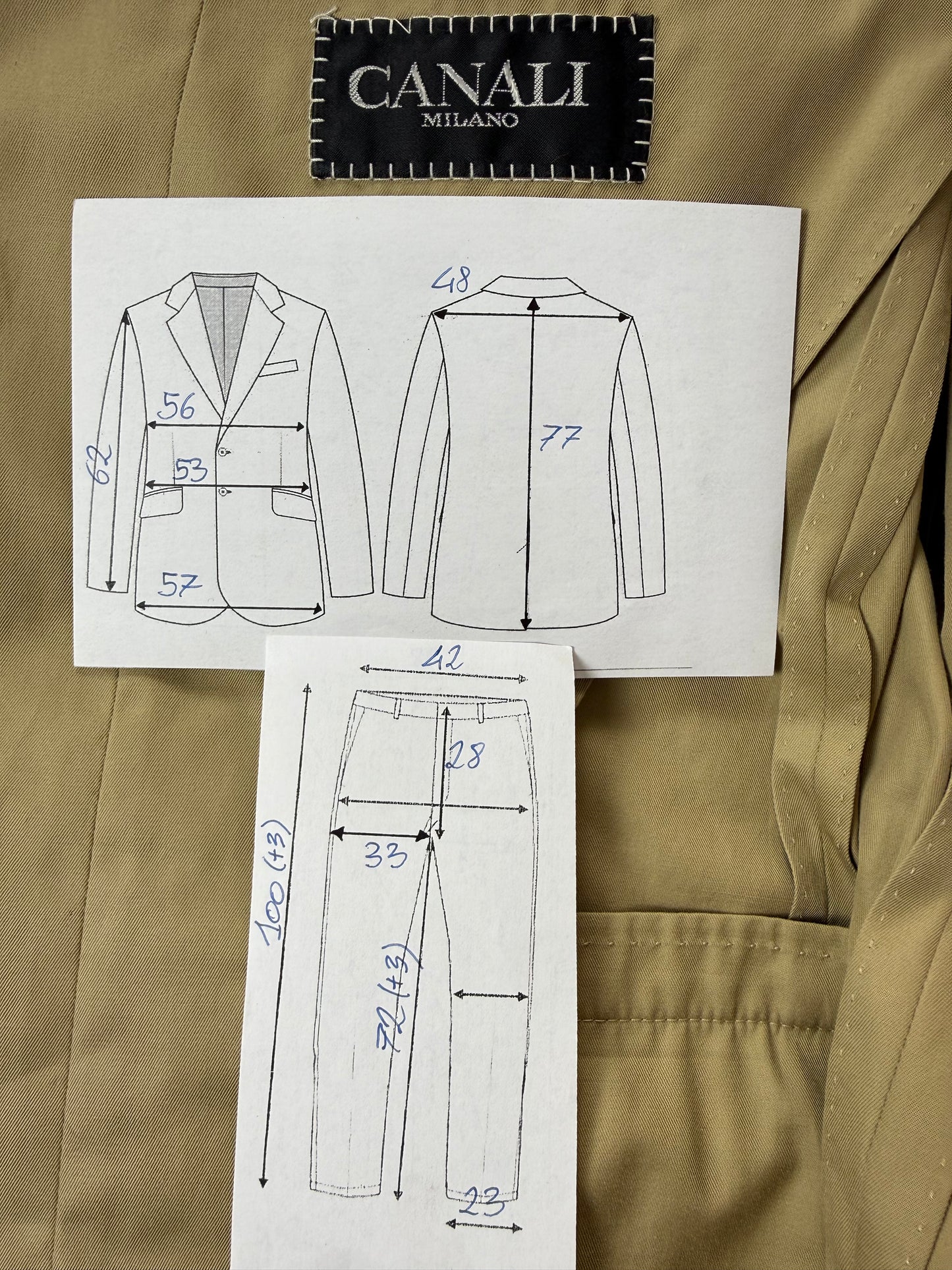 Completo Canali anni '90 twill di cotone beige - tg. 50