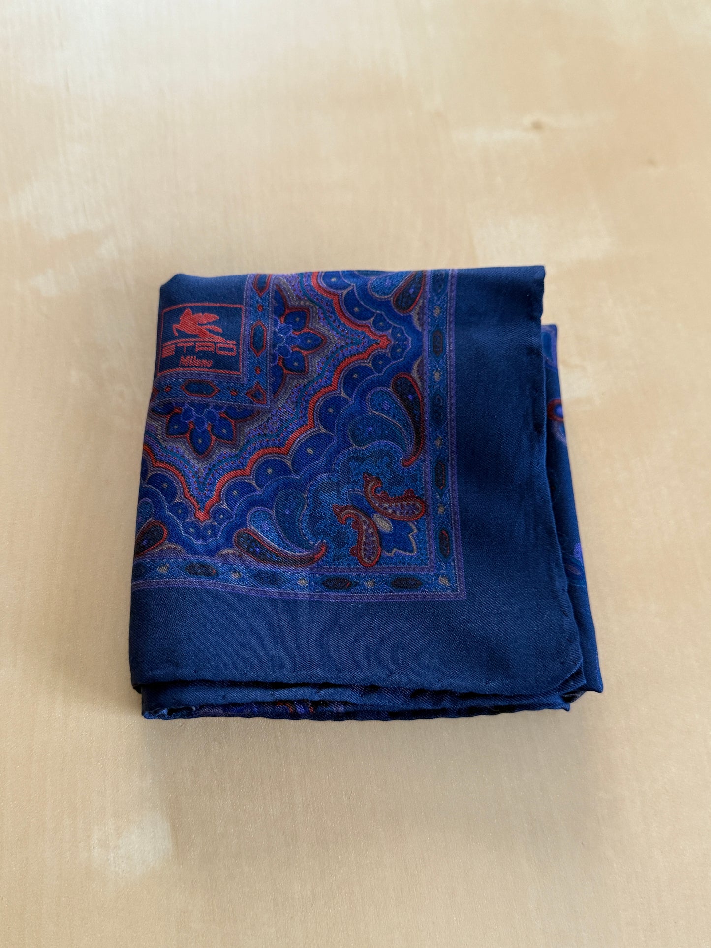 Pochette in seta Etro blu fantasia paisley