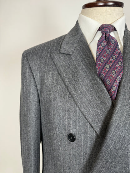 Completo doppiopetto flanella grigio gessato anni ‘80/‘90 - tg. 48/50, drop alto