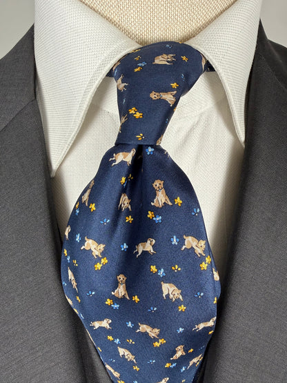 Cravatta Ferragamo blu con cani