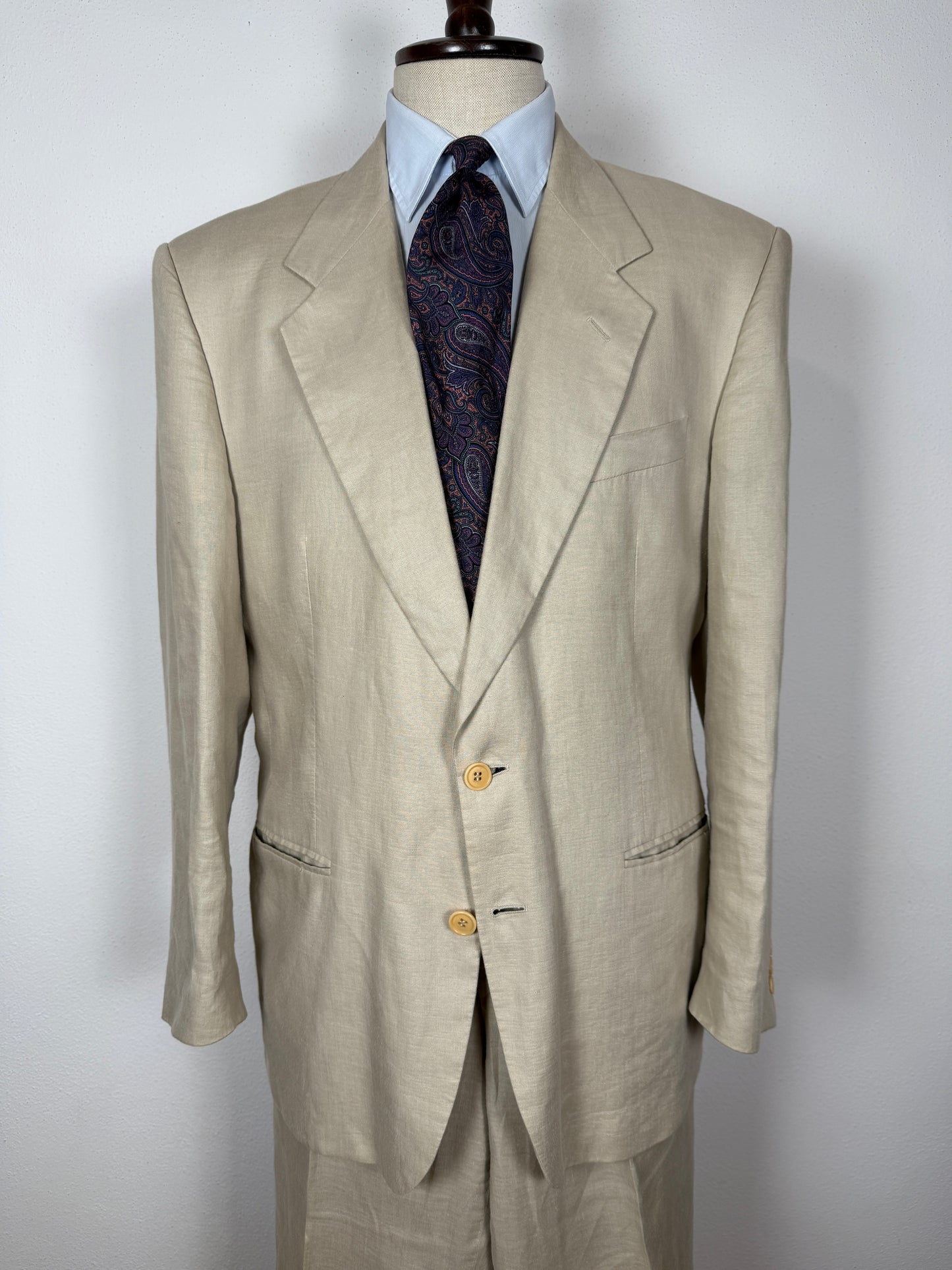 Completo anni ‘80 in puro lino beige chiaro - tg. 56