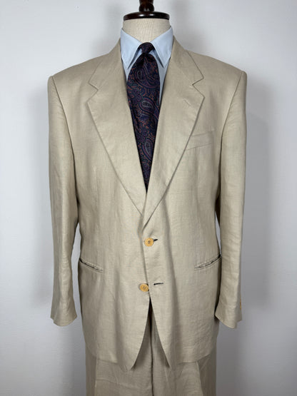 Completo anni ‘80 in puro lino beige chiaro - tg. 56