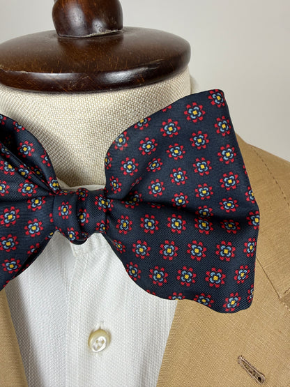 Papillon vintage blu micro fantasia fiori