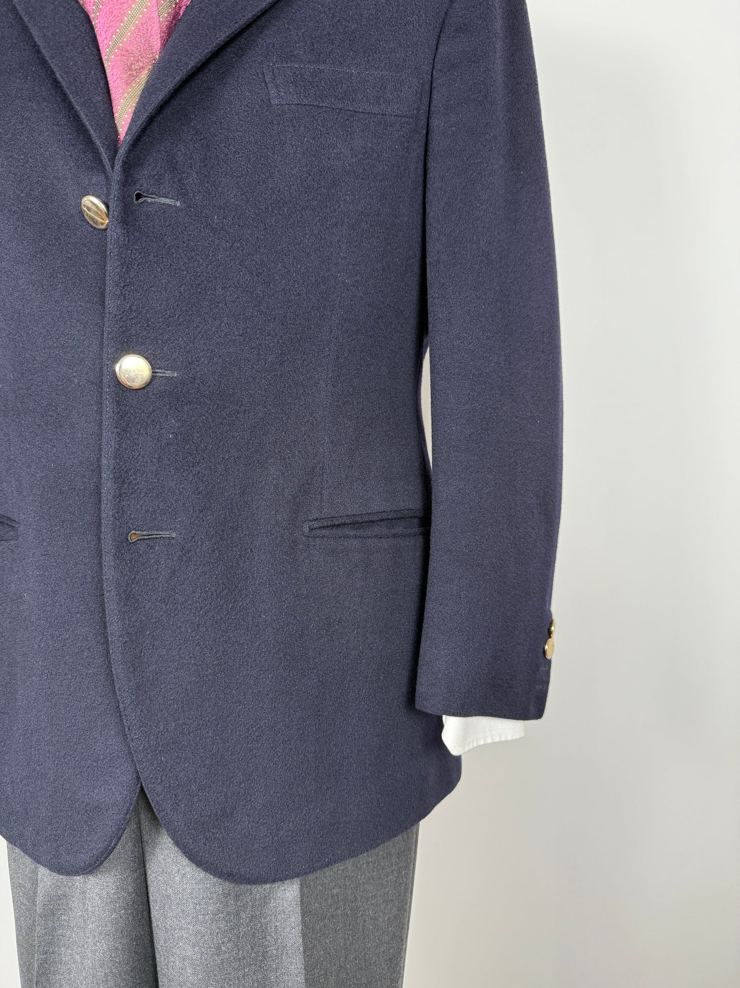 Navy blazer sartoriale anni ‘90 in panno lana e cashmere - tg. 48