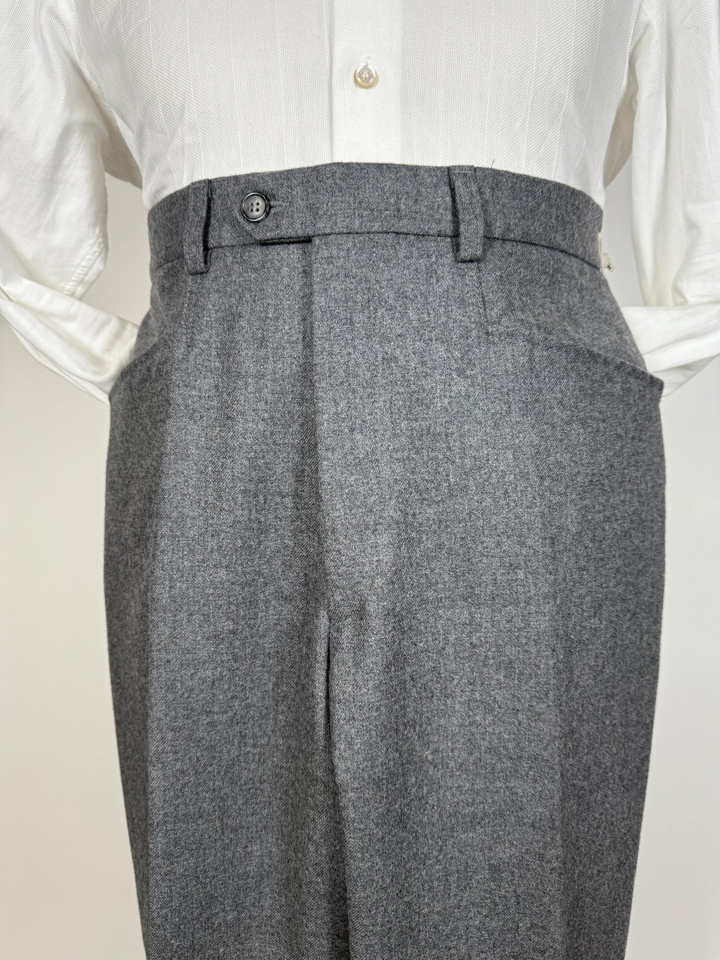 Pantaloni anni ‘90 flanella grigia con tasche alla carrettiera (NOS) - tg. 48