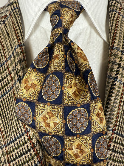 Cravatta anni ‘80 jacquard quadri e medaglioni