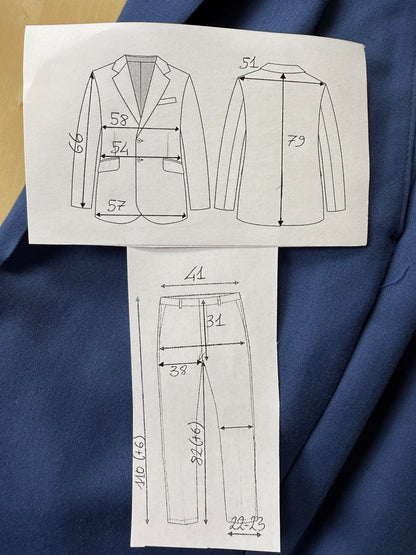 Completo anni '80 fresco lana bluette - tg. 52, pantaloni 48