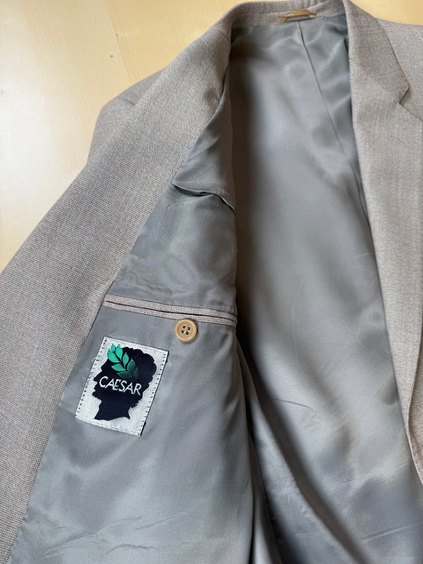 Completo 3 pezzi anni ‘70 hopsack beige - tg. 50/52 drop basso