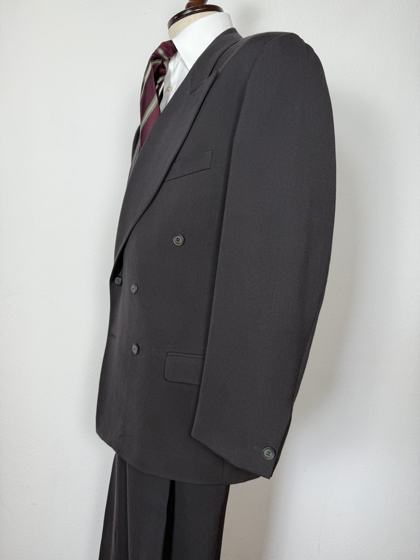 Completo doppiopetto anni ‘80 flanella verde petrolio - tg. 50/52 drop alto