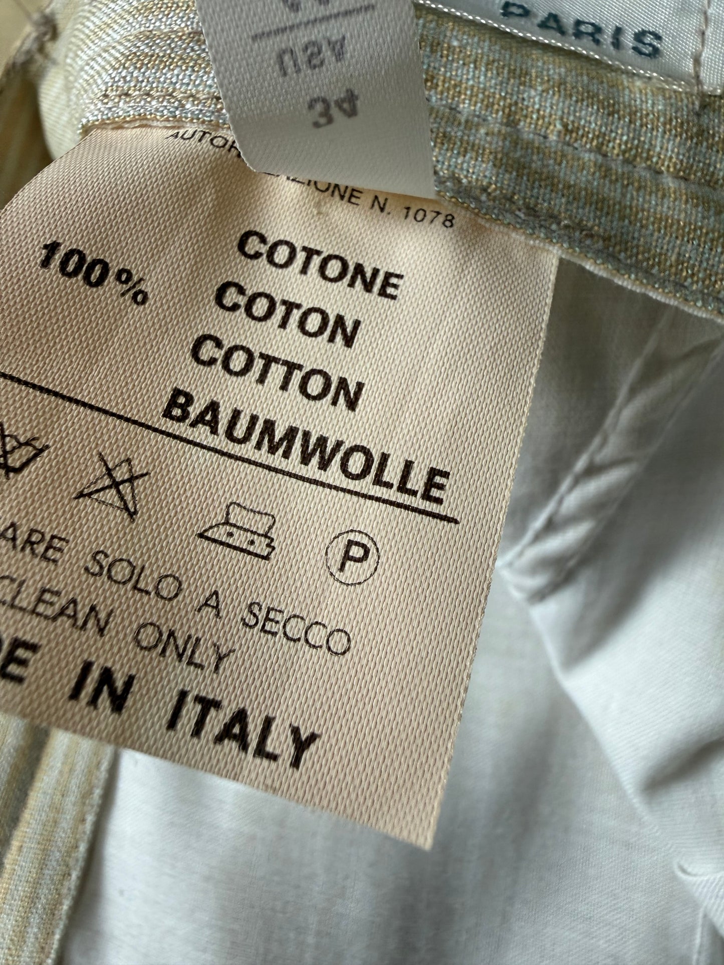 Pantaloni anni ‘80 tela di cotone a righe giallo pastello (NOS) - tg. 48
