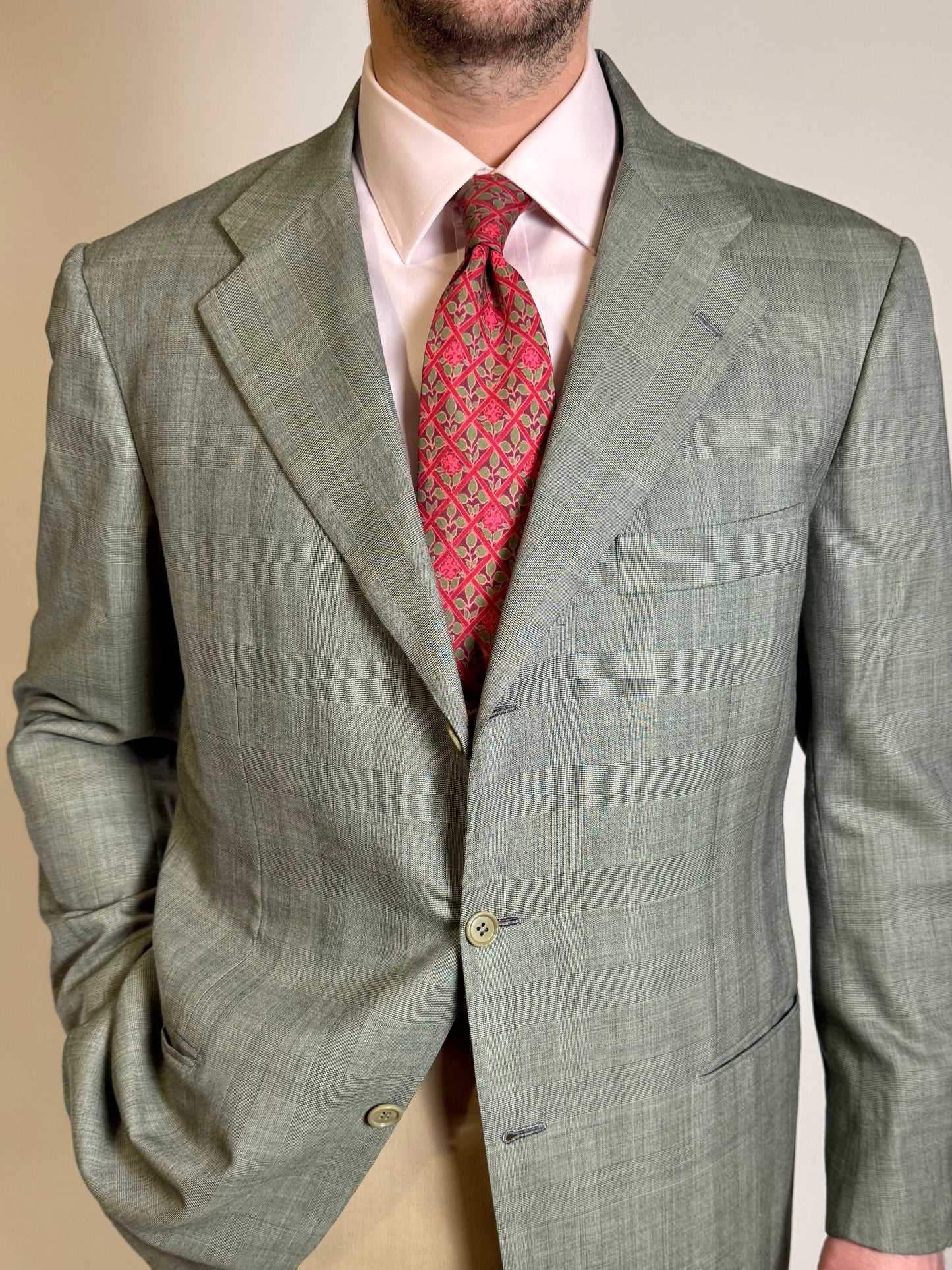 Giacca Kiton fresco lana 14 micron verde salvia - tg. 52/54