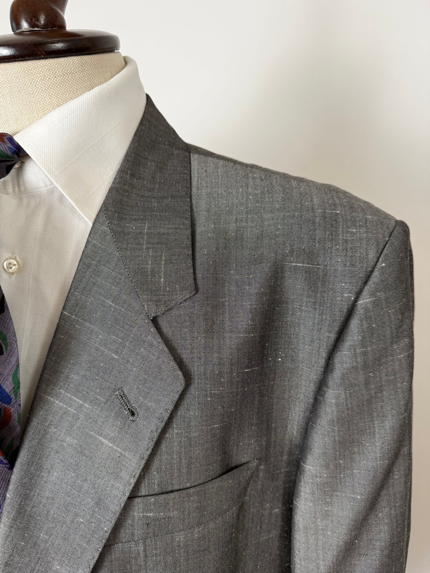Completo anni '80 in seta shantung grigio - tg. 56/58