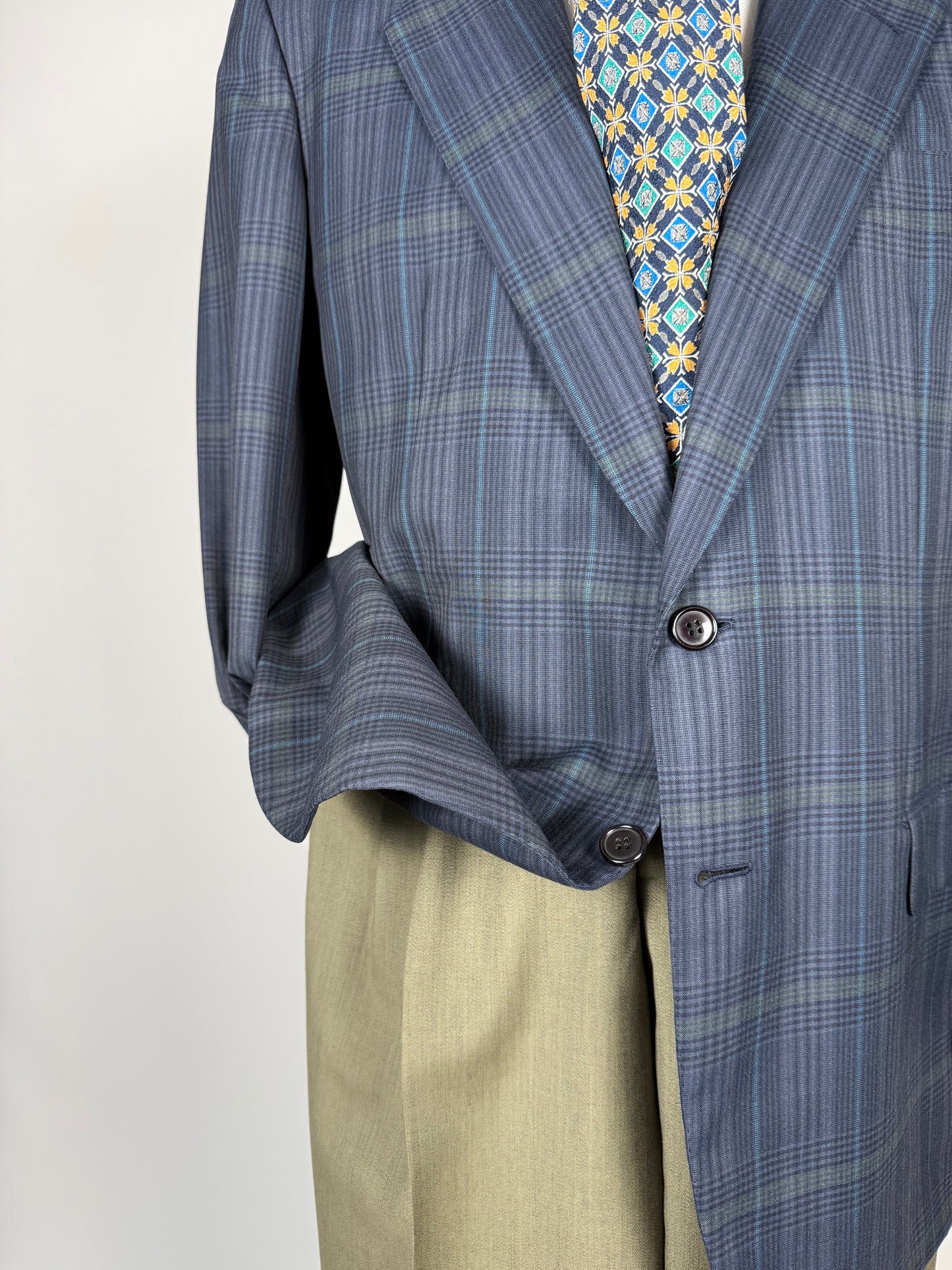 Giacca Brioni fresco lana tartan blu e verde - tg. 52