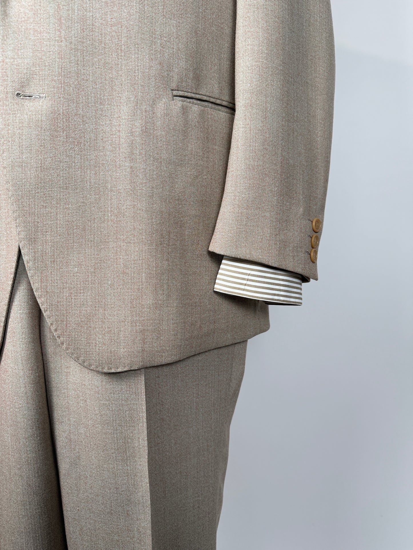 Completo 3 pezzi anni ‘70 hopsack beige - tg. 50/52 drop basso